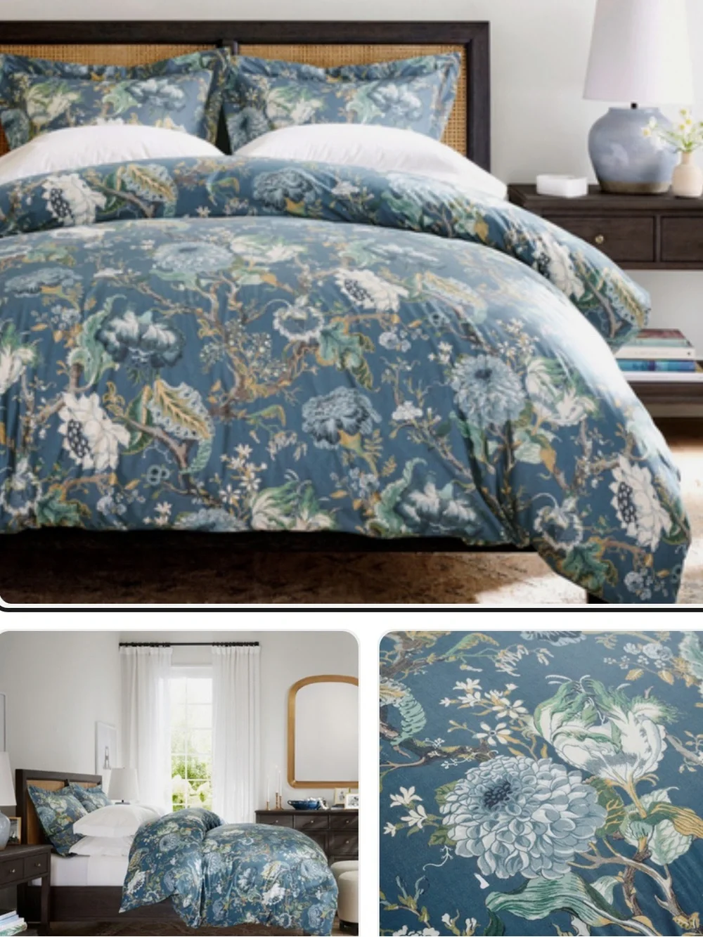 Pottery Barn Dahlia Floral Percale Duvet Cover Full Queen 92x88 Cotton Blue